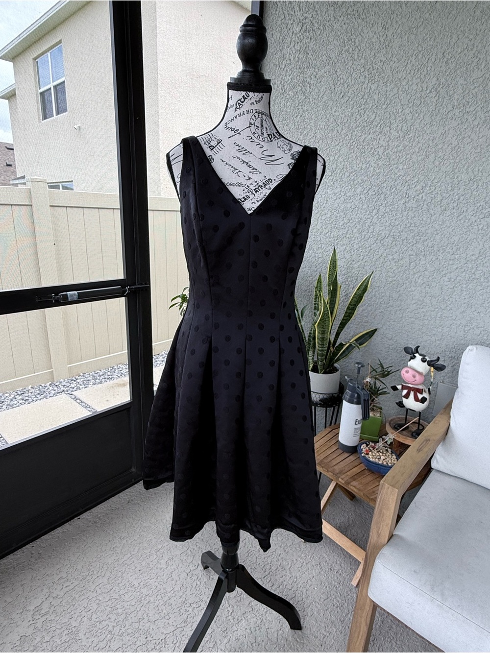 Women's Black Polka Dot Fit-and-Flare Dress Sz 4